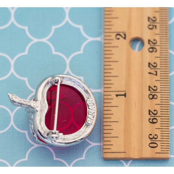 Vintage Transparent Apple Silver Tone Brooch by Sarah Coventry - R3 - Picture 3 of 3